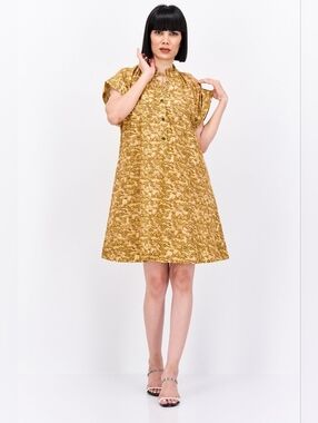 SCOTCH & SODA Yellow Animal Print Organic Cotton Feminine Mini Shirt Dress Small